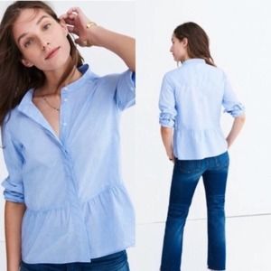 Madewell Lakeside Waterfall Blue Peplum Button Top